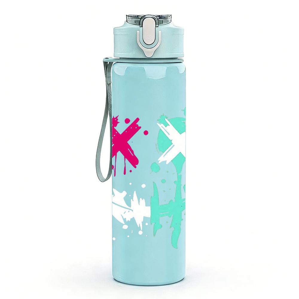 1PC Cross Splash Abstract Mark Art 750ml Color Plastic Water Bottle Leakproof Flip Straw Lid For Sports Office Home Use
