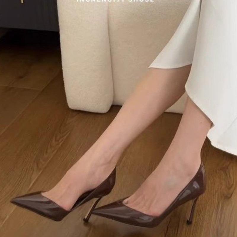 Весенние и летние женские туфли на высоком каблуке, новые лакированные кожаные модные туфли с острым носком, тонкие туфли на высоком каблуке, сексуальные и универсальные женские туфли на высоком каблуке