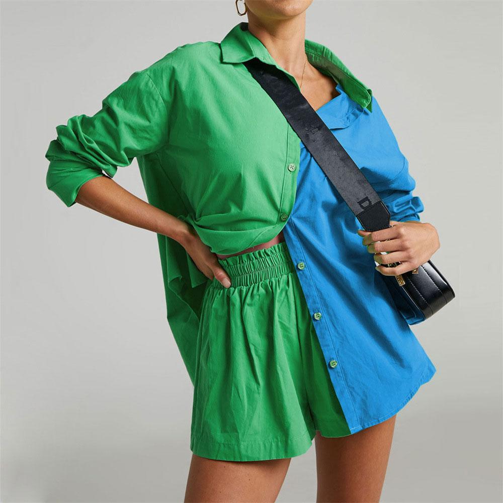 Women Tracksuit 2 Piece Set Shirt with Mini Shorts Cotton Casual Fashion Outfits Blouse Tracksuits