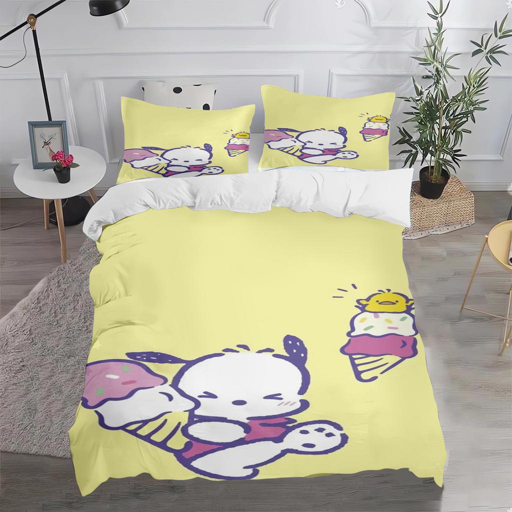 Cute 3D Printed Pochacco Anime Cartoon Bedding Set Soft Comfort Duvet Cover King Size For Kids Bedroom