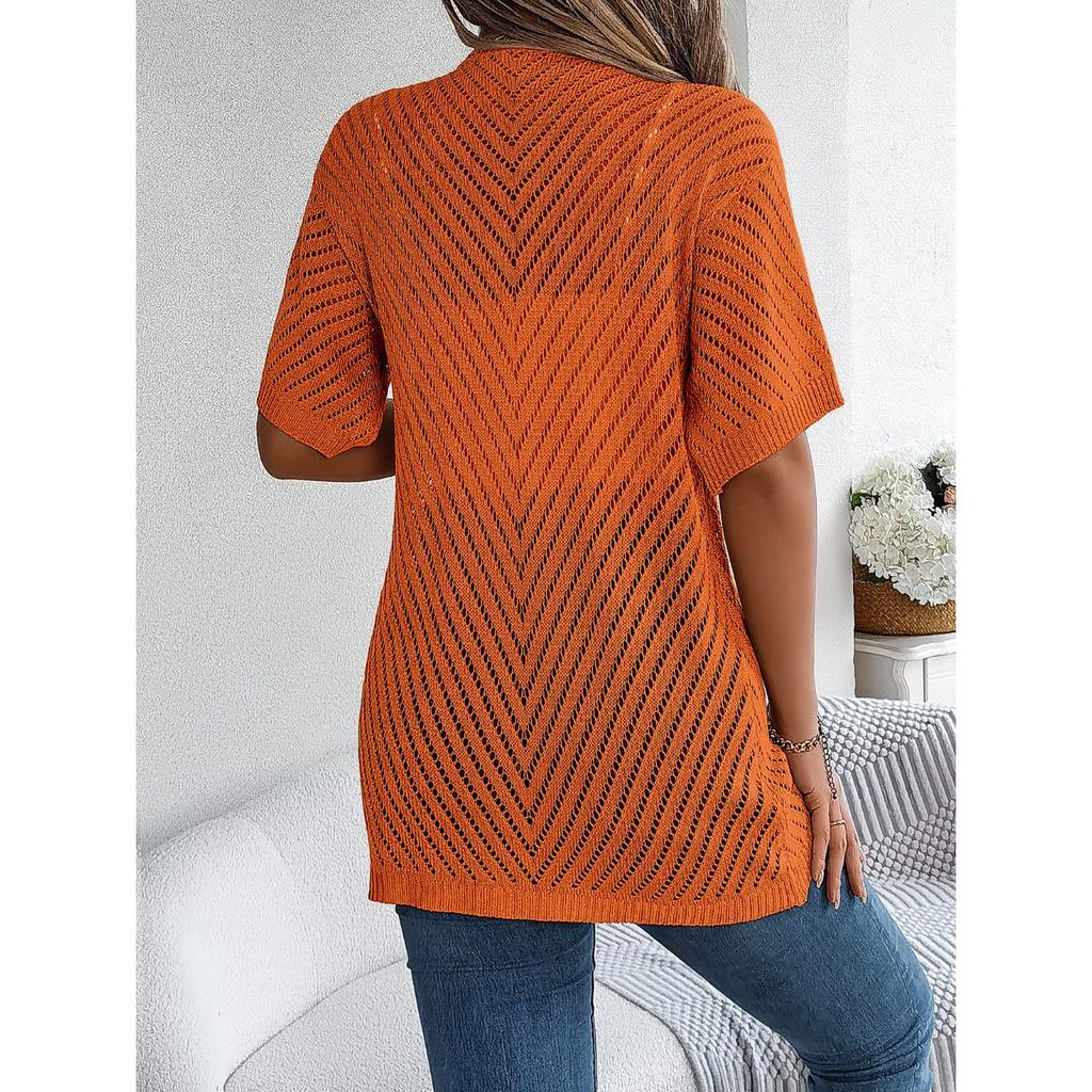 HNXC Summer Hollowed-out Short-sleeved Knitted Cardigan for Vacation Sun Protection Women's Wear