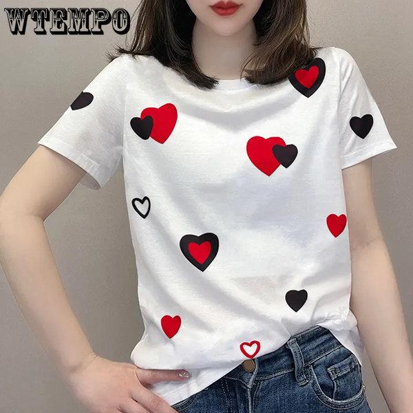 WTEMPO Женские летние хлопковые футболки с короткими рукавами. Женские повседневные универсальные топы с круглым вырезом и принтом Love.