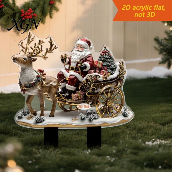 Outdoor Holiday Decorations Christmas Elf Garden Stake, Santa Reindeer Sleigh Acrylic Yard Weather Resistant Art Sign, Decoration for Lawn Pathway