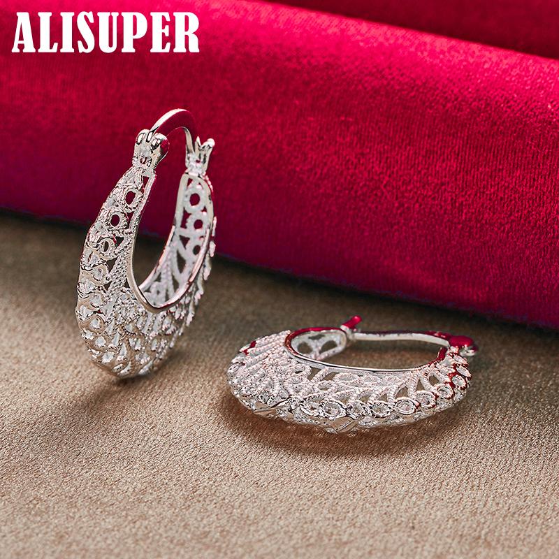 Ювелирные изделия из стерлингового серебра 925 пробы с полыми цветочными U-образными серьгами