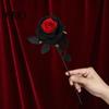 Long Stem Artificial Flower Rose Flower, Gothic Black Red Faux Silk with Dark Theme Floral Decor for Halloween Arrangement, Home Wedding Centerpiece