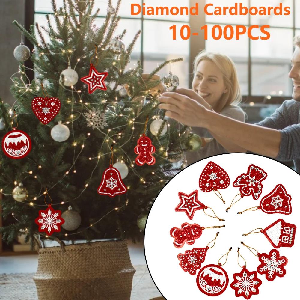 10-100Pcs Christmas Theme Diamond Painting Set Flat DIY Hanging Rhinestone Diamond Art Kit Window Xmas Tree Pendant Home Decor