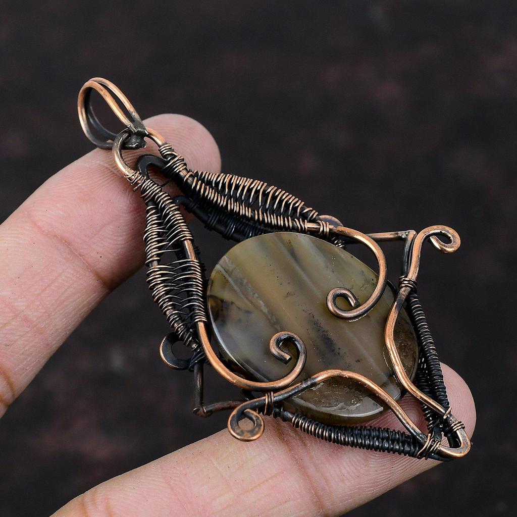 Подвеска из агата Монтана, подвеска из медной проволоки, высококачественный кулон из драгоценных камней, ручная работа, подвеска из медной проволоки, подарок для него