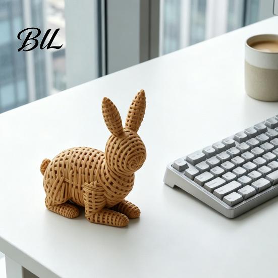 Easter Rabbit Home Decor 3D Printed Wicker?Look Bunny Figurine, Rattan Texture Statue, Spring Ornaments Weather Resistant Decorative Ornament