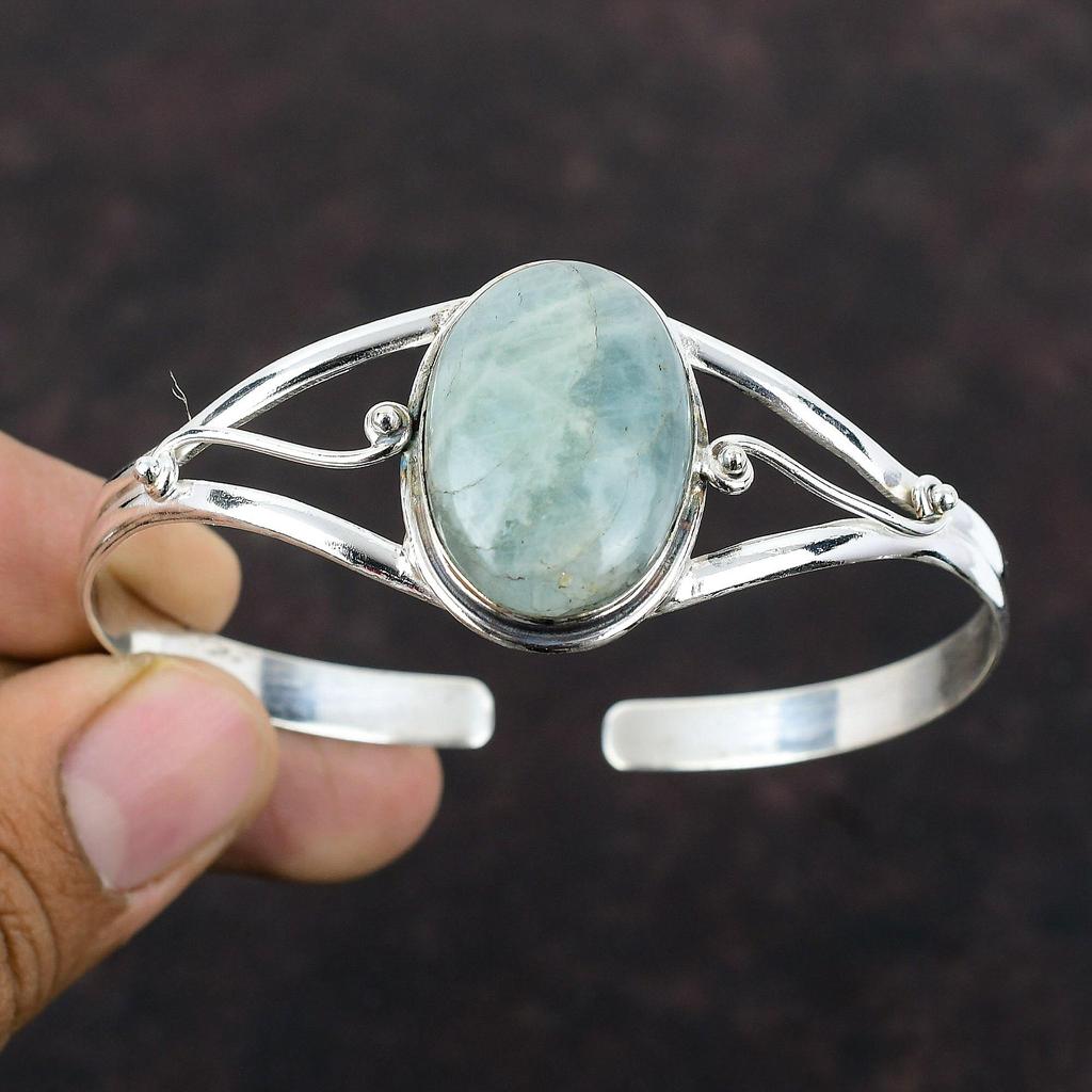 Аквамарин Браслет-манжета Ювелирные изделия из драгоценных камней Стерлингового серебра 925 пробы Браслет Регулируемая манжета Дизайнерские украшения Браслет-манжета ручной работы Подарок для невесты