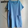 GMXIA Женская мода лето весна однотонный принт О-образный вырез высокая талия повседневные платья