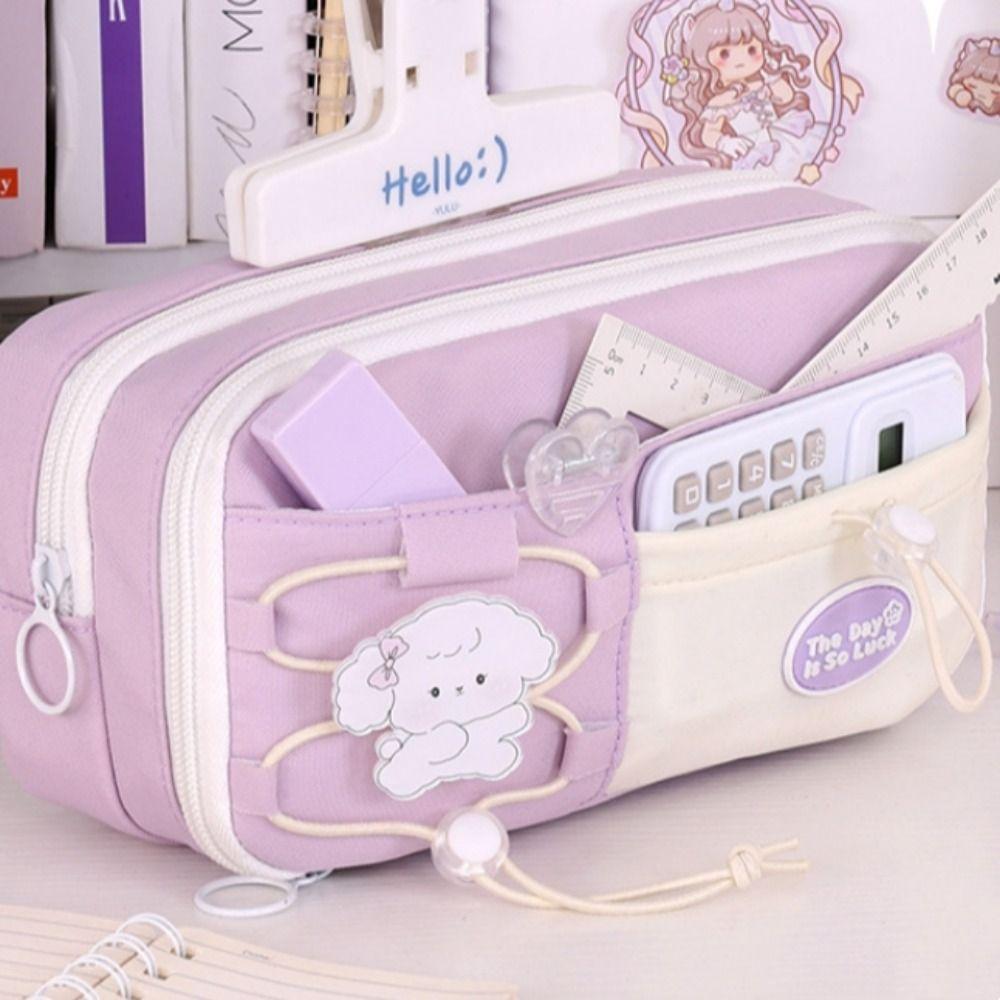 Flip Style Cute Pencil Pouch Large Capacity Gel Pen Organizer Simple Student Pencil Case Gift