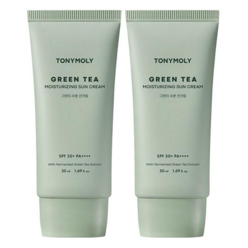 TONYMOLY Green Tea Moisturizing Sun Cream SPF50+ PA++++ 50ml × 2 – Hydrating & Soothing Daily Sunscreen