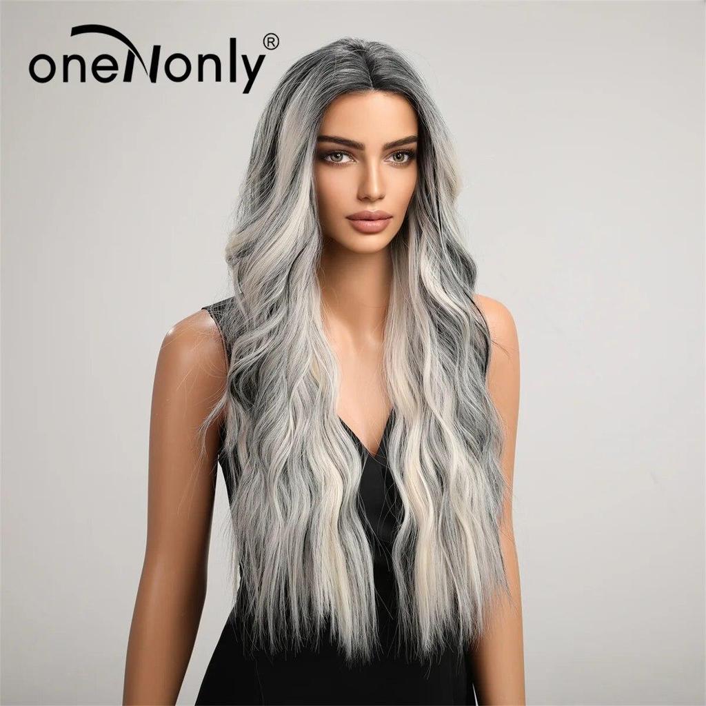 Длинный серебристый парик со светлым париком, синтетические парики для женщин, волнистый парик для косплея на Хэллоуин, волосы высокого качества