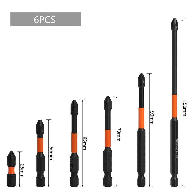 1/6 шт. магнитная электрическая отвертка, крестовая головка PH2, ударная головка из сплава S2, твердая отвертка, противоскользящая, отвертка, ручная дрель