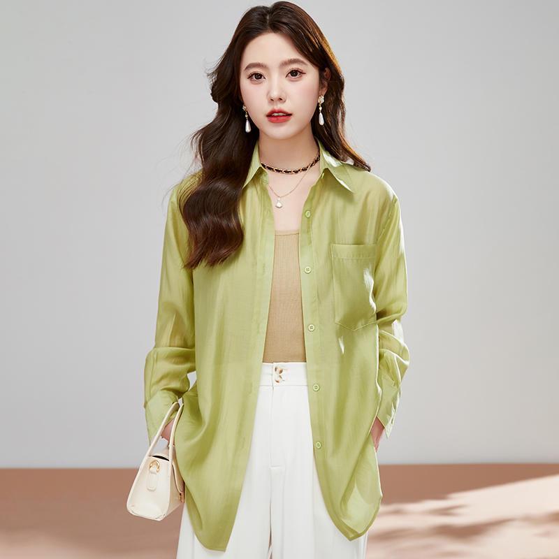 Летняя рубашка с солнцезащитным кремом, длинный рукав, дышащий топ из ледяного шелка, женская свободная рубашка, тонкая