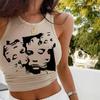Y2K European and American Spicy Girl Pattern Printed Crop Top Sleeveless Vest for Women