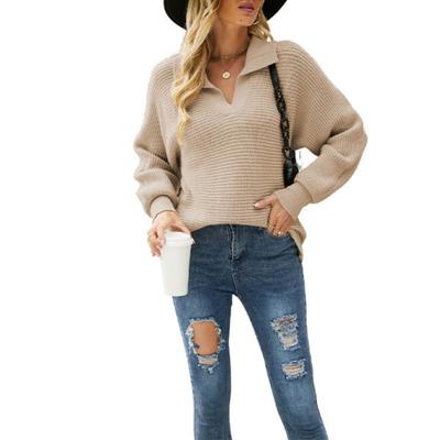 Женский однотонный свитер с лацканами для улицы, повседневный, осень/зима