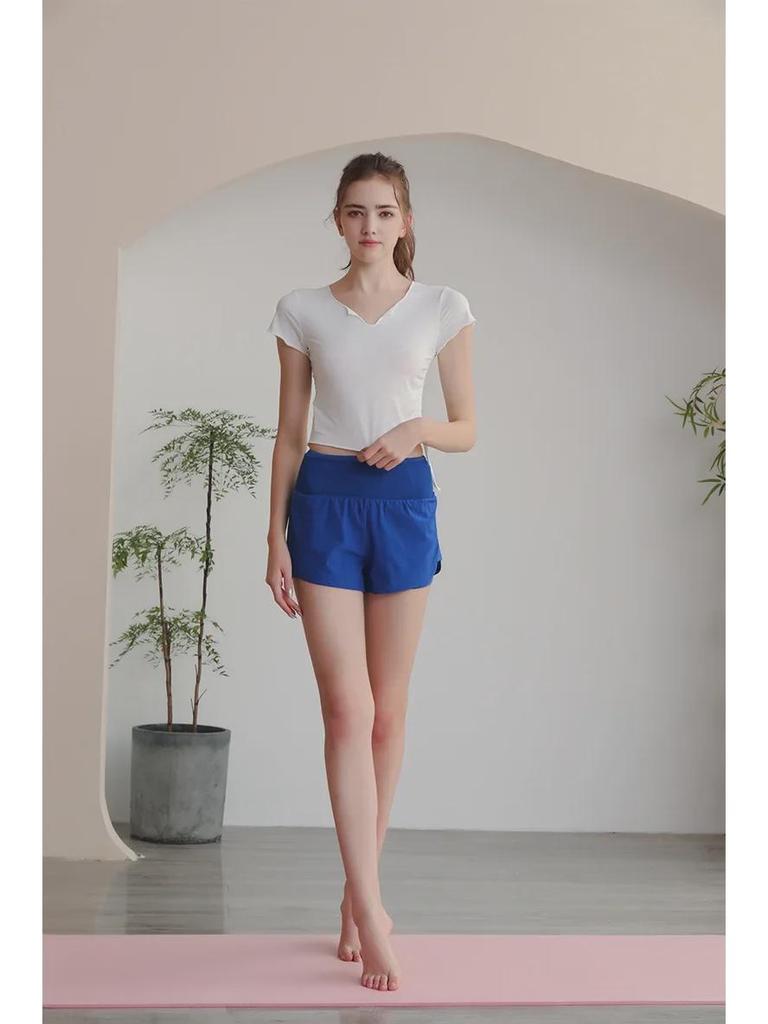 Women's Summer Quick-Drying Elastic Yoga and Running Shorts with Faux Two-Piece Design