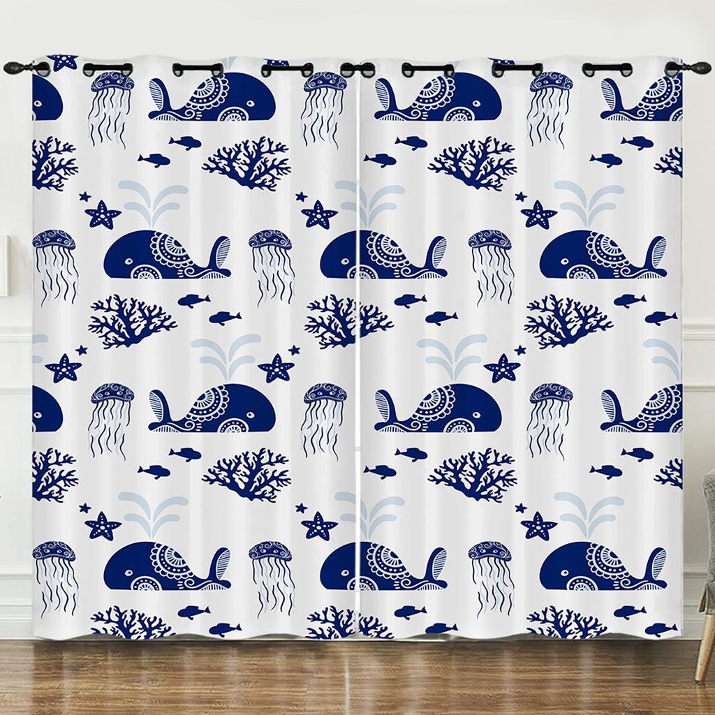 Curtain Ocean Turtle Starfish 3D Digital Printing Blackout Curtain Punching