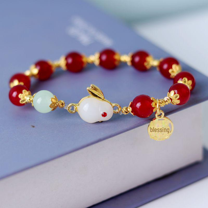 Браслет «Нефритовый кролик» 2025 г.: Бисерный аксессуар «Год Кролика» для женщин, девочек и мальчиков