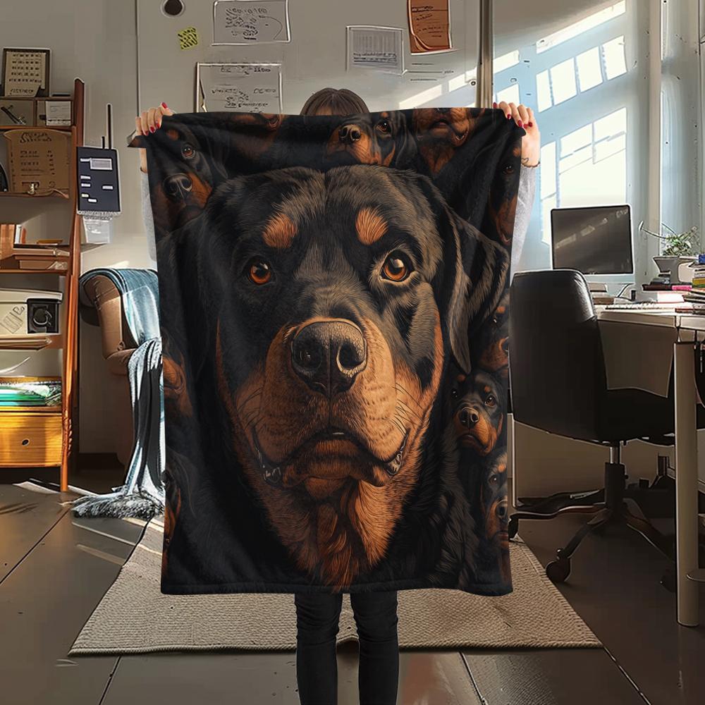 Black Rottweiler,pattern Flannel Blanket, High quality Comfortable for All Seasons, Home Decor, Warmth and Comfort, Perfect for Gifts.