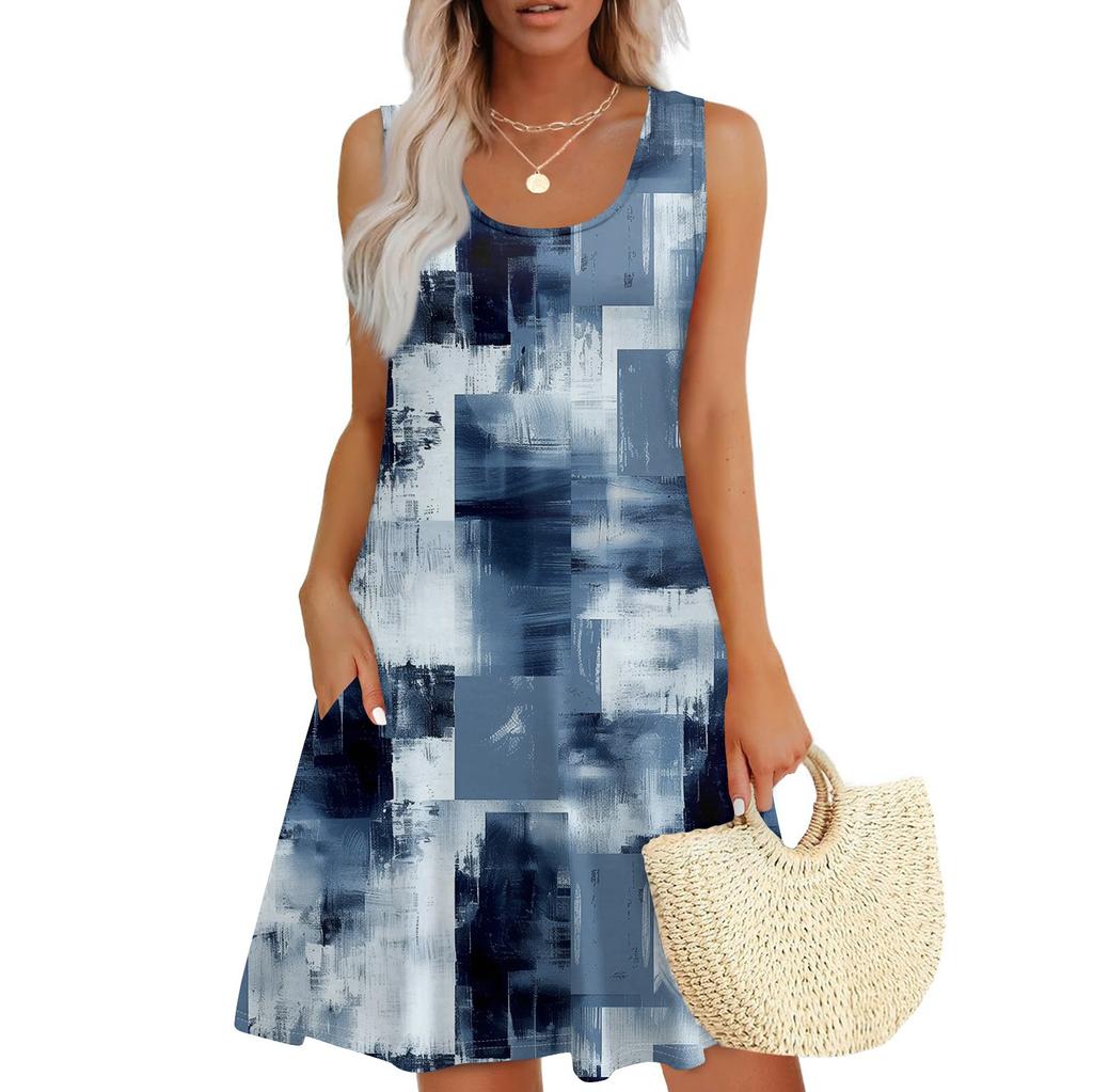 Women's Casual Sundress With Pockets Summer Boho Beach Dress,Holiday Hresses For WomenT-Shirts Dress U Neck Loose Tank Dresses