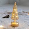 Glass Christmas Tree Figurine Tabletop Tree Ornament with LED Lights Holiday Decor Light Up Tree Cone for Home Office Parties Table Centerpiece