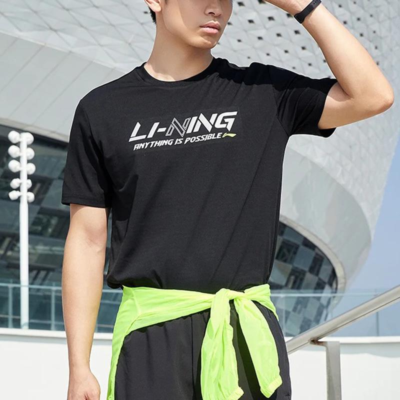 Футболка с коротким рукавом Li Ning Training Series со светоотражающими буквами и логотипом, быстросохнущая, мужская, черная ATSS833-1