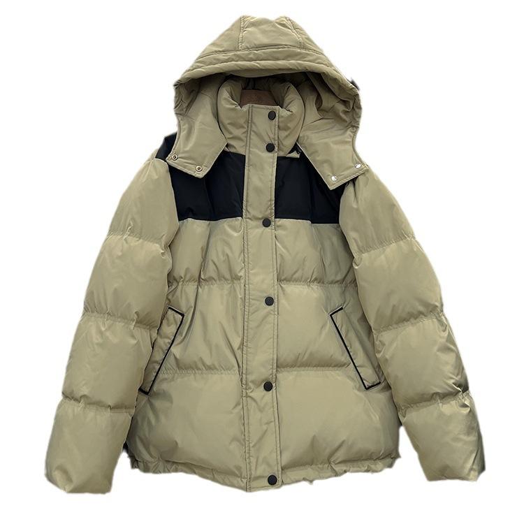 New down jacket women's short hooded color matching loose and thickened couple's men's and women's white duck down jacket