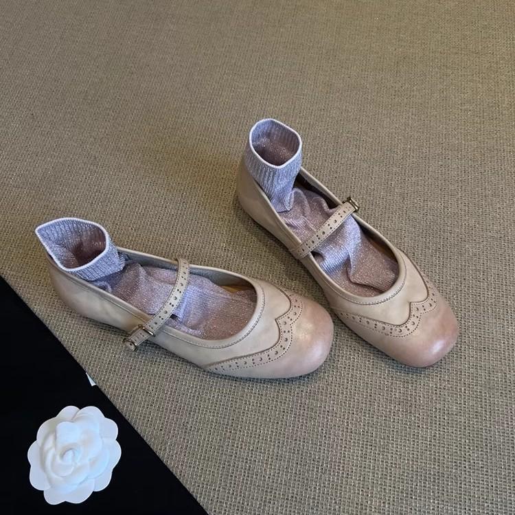 Балетки Carved Brock, французские туфли Мэри Джейн, ретро-туфли из кожи, женские весенние и осенние туфли на плоской подошве, легкие однотонные туфли