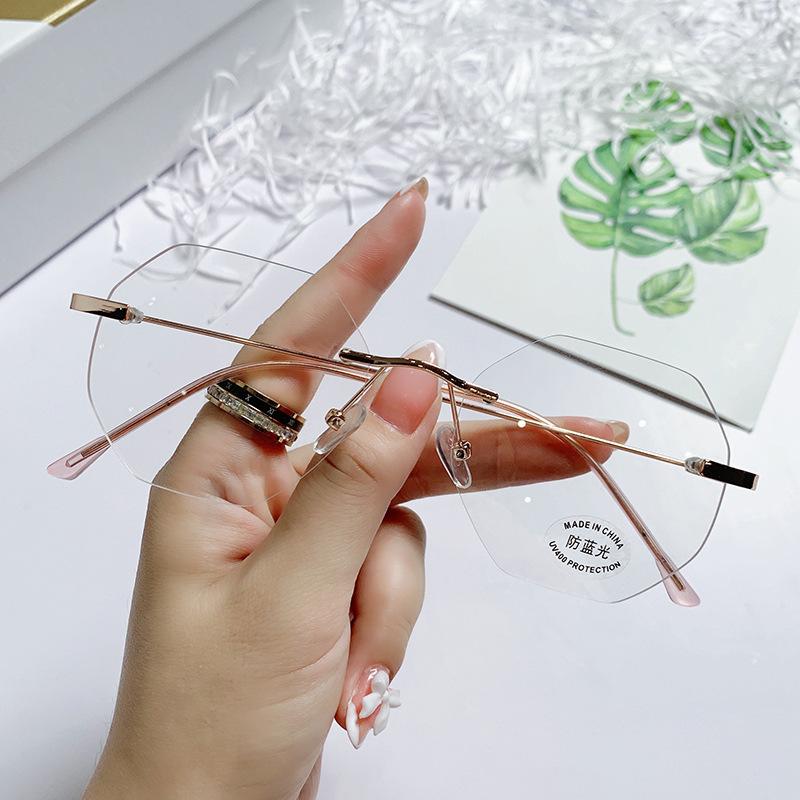 Безрамные анти-синие очки женские восьмиугольные полигональные плоские очки студенческие близорукие готовые очки