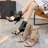 Fashion Women's Sandals Super-high Heels Ankle Boots Sexy Strip Pole Dance Shoe Wedding Peep-toe Sandals with Ties Ladies Shoes