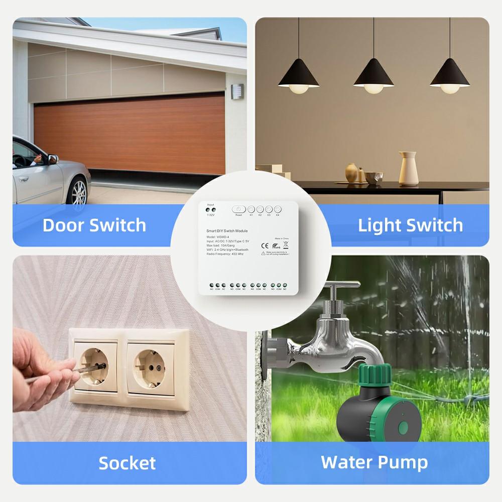 WSMD-4 Tuya Smart WiFi+RF 4-канальный релейный интеллектуальный модуль переключения Dly для дома/гаражных ворот
