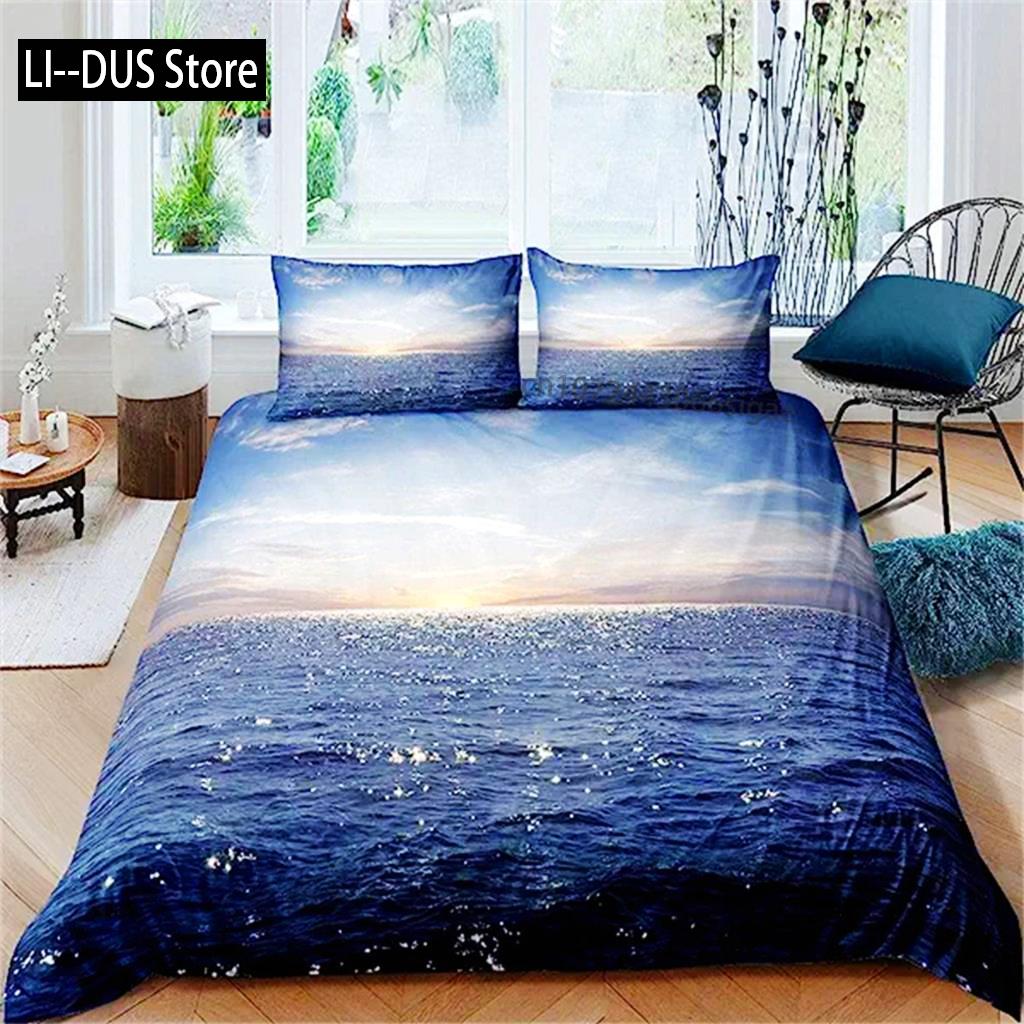 Blue Ocean Duvet Cover Waves Bedding Set Hawaiian Tripocal Sea Wave Sea Beach Bedding Comforter Cover Microfiber For Women Men