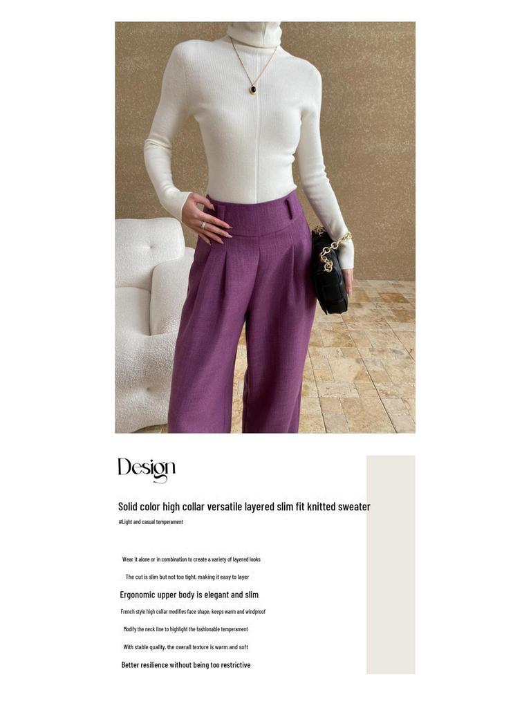 Синан Шерстяной Свитер с Высоким Воротником Универсальный Приталенный SN6661