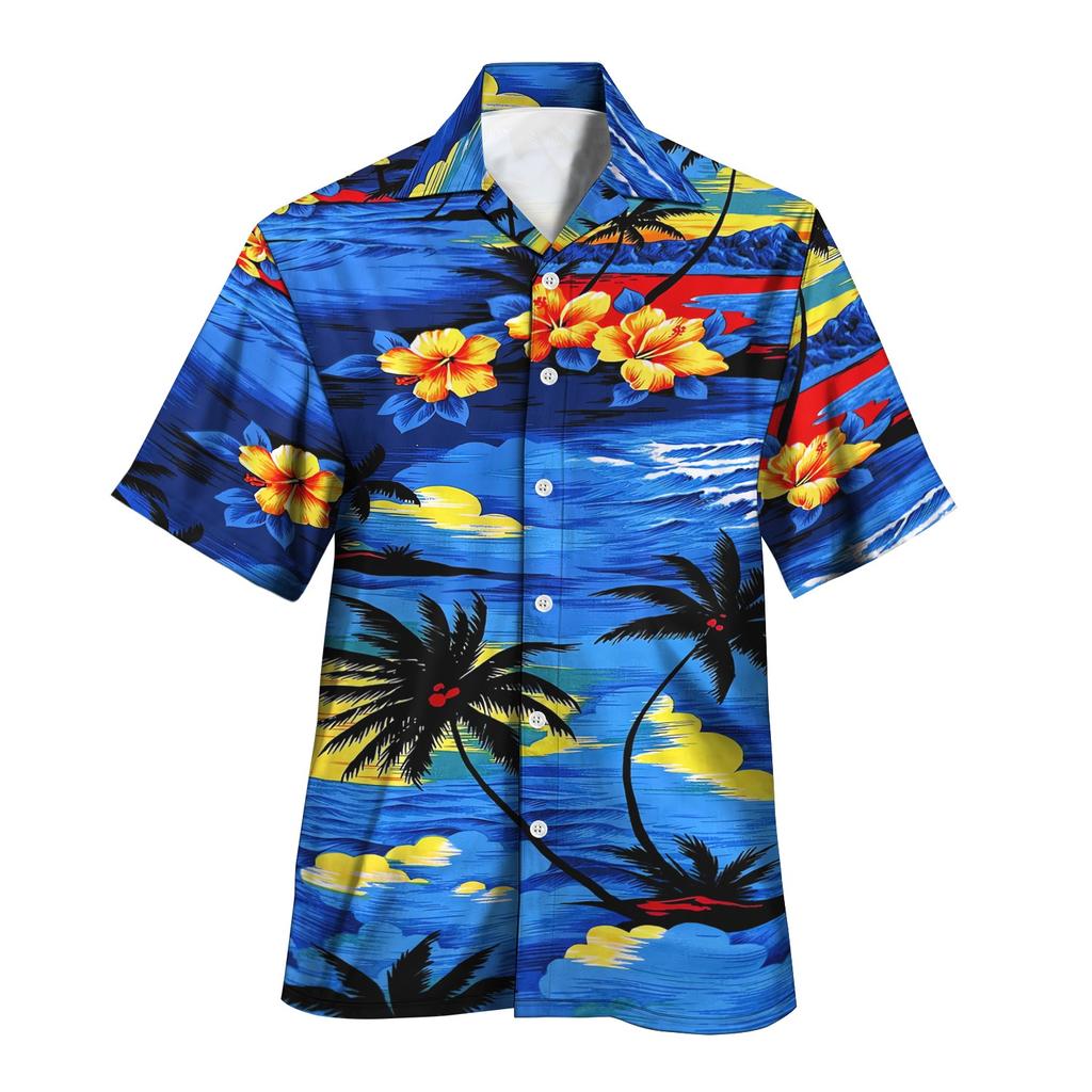 2025 Новая рубашка с принтом Tiki Shirt Men Hawaiian Shirts Mens Retro Mens Plus Size Shirt Casual Short Sleeve Beach Bloose Male Tops