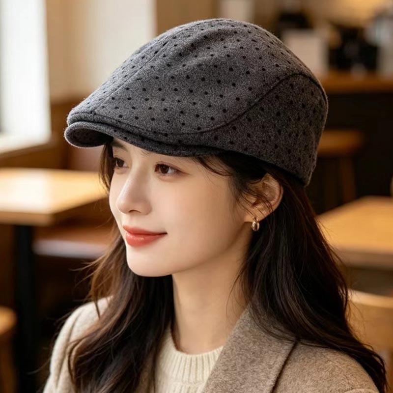Retro polka dot forward hat women's summer fashion versatile face little newsboy beret literary painter hat
