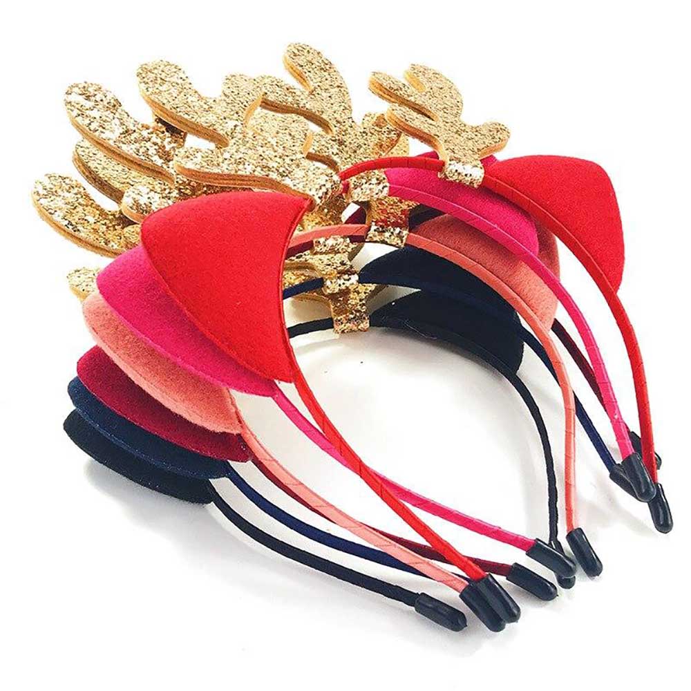 Рождественская повязка на голову с блестящими рогами и кошачьими ушками из мультфильма для девочек, детские головные уборы, украшения для рождественской вечеринки, дня рождения