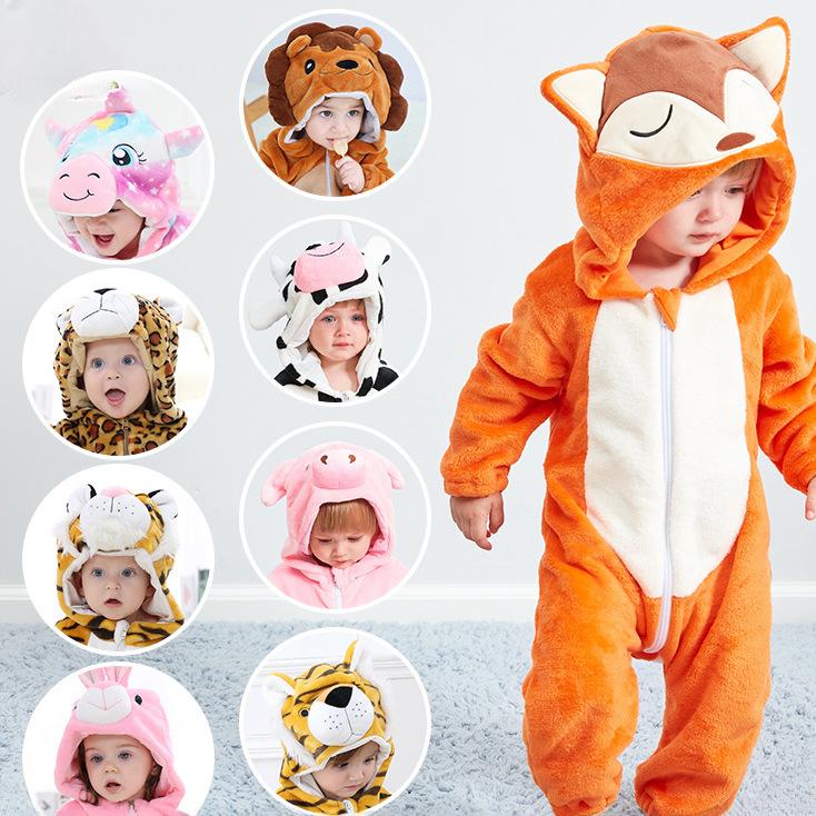 Winter Soft and Cozy Cartoon Animal One Piece Flannel Romper For Baby Boys and Girls