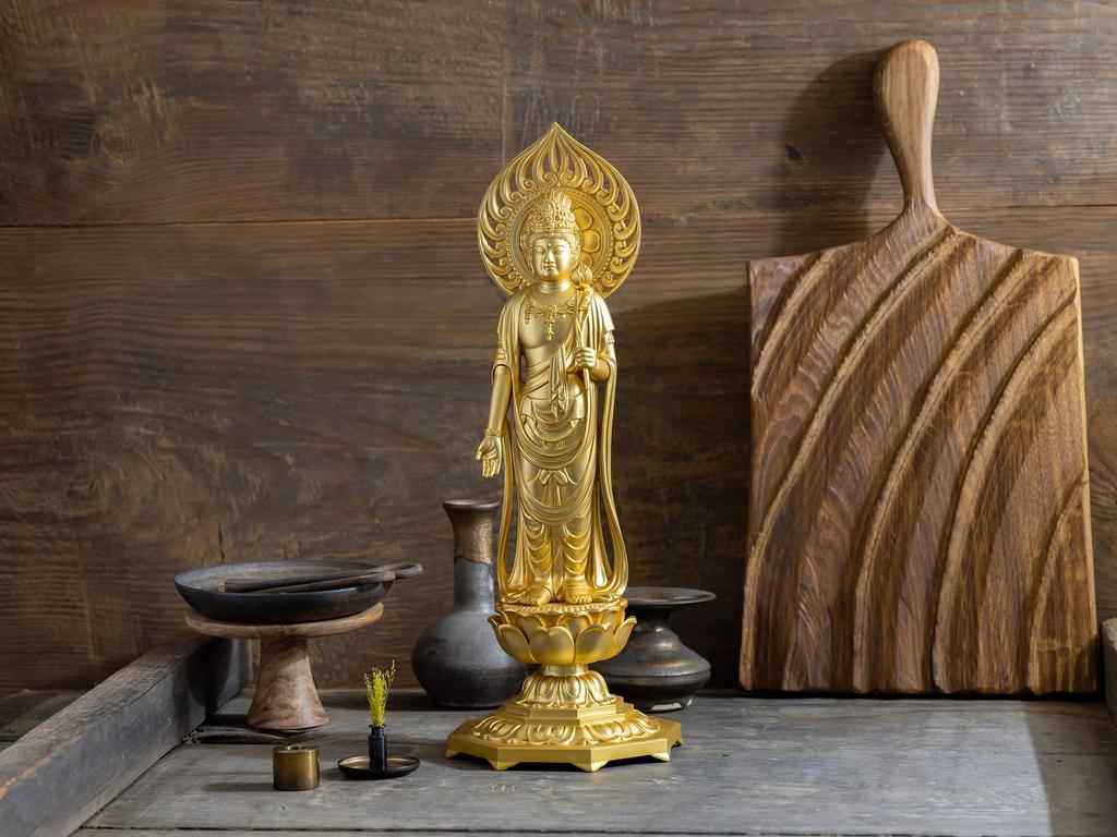 Статуя Будды Каннон Бодхисаттва 36 см буддийский Хидеун Макита оригинальная модель Сингон Риндзай Такаока медная посуда St. (позолоченный/24К золото) скульптор _