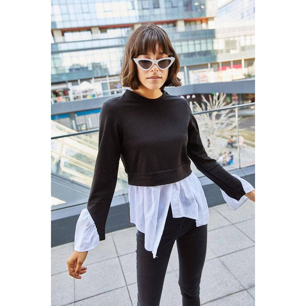 Черная блузка с рубашкой | Женские зимние топы с длинными рукавами, похожие на рубашку | Современные модели блузок