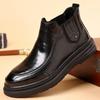 Модные мужские удобные повседневные деловые туфли средней высоты из кожи на осень и зиму Модные мужские ботинки «Челси» с круглым носком на толстой подошве