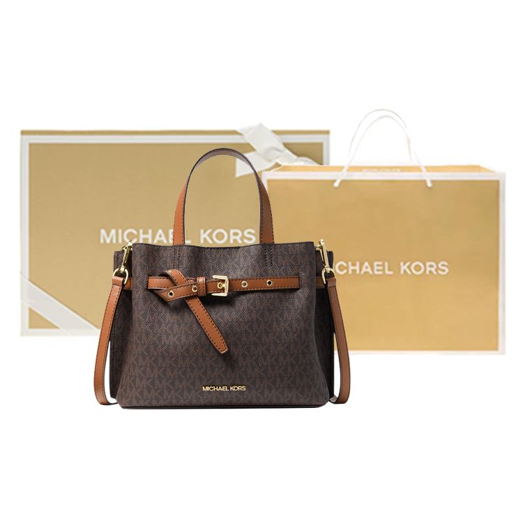 Michael Kors MK Emilia Classic Monogram Print Zipper Magnetic Closure Handbag Women Handbags Brown 35H0GU5S1B-200