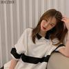HOUZHOU Футболка ПОЛО женская летняя корейская свободная с коротким рукавом полая корейская шикарная повседневная оверсайз