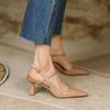 Summer 2025 Pointed Toe White Pumps Heeled High Heels Footwear Buckles Ladies Shoes Beige Sandals for Women H Korea Comfort Sale