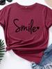 Простой стиль Smile Letter Print Футболка женская с коротким рукавом O-образным вырезом свободная футболка женская футболка топы одежда Camisetas Mujer
