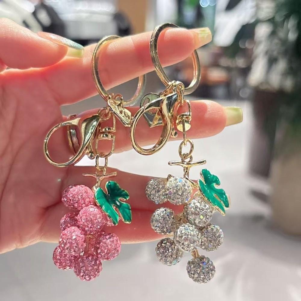 Cartoon Grapes Pendant Car Keyring Fruit Car Keyring Cute Crystal Fruit Grapes Keychain Lady/Girls