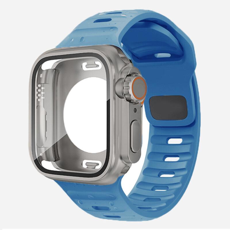 Водонепроницаемый чехол 360 + силиконовый ремешок для Apple Watch 9 8 7 Обновление внешнего вида ремешка Ультра 49 мм Iwatch Серии 8 7 6 SE 5 4 3 2 1