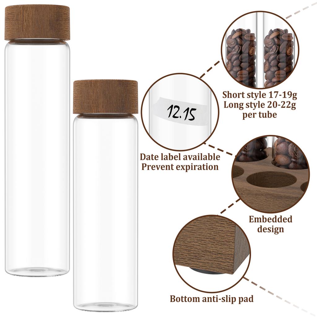 6/12Pcs Coffee Beans Storage Jar Vacuum Sealed Storage Container Multipurpose Walnut Tea Tube Display Rack Coffee Accessories