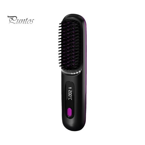 Беспроводная щетка-выпрямитель для волос 3 температуры ЖК-дисплей Быстрый нагрев Перезаряжаемая от USB Портативная горячая щетка Электрическая пушистая укладка вьющихся волос